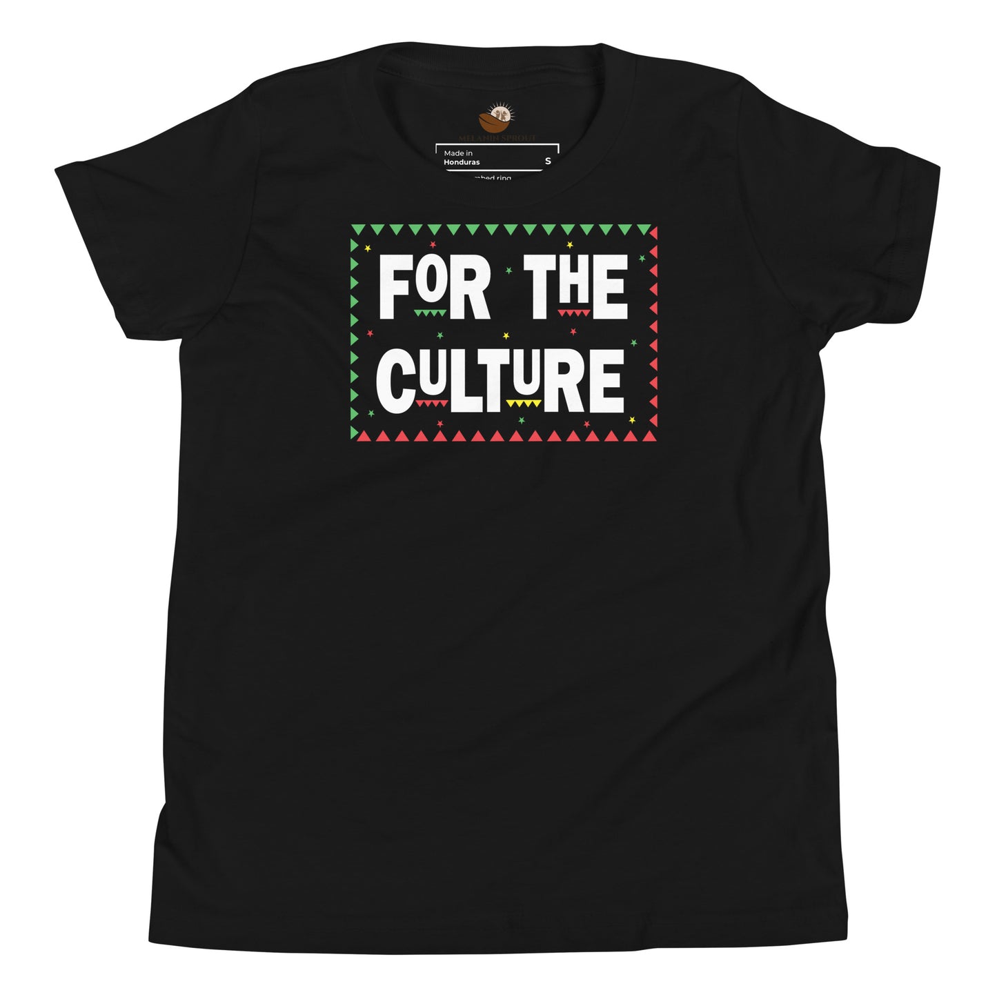 Black youth t-shirt with “For the Culture” design celebrating heritage, pride, and empowerment.